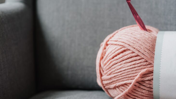 yarn for knitting on sofa at home